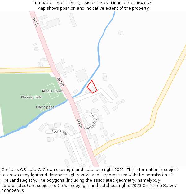 TERRACOTTA COTTAGE, CANON PYON, HEREFORD, HR4 8NY: Location map and indicative extent of plot