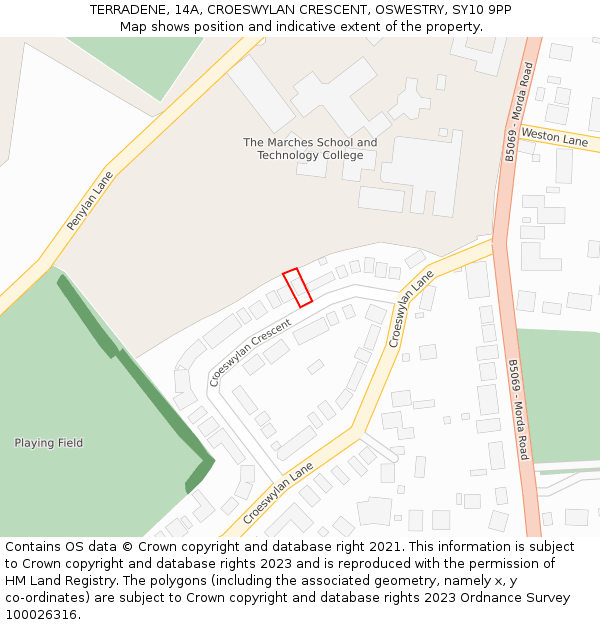 TERRADENE, 14A, CROESWYLAN CRESCENT, OSWESTRY, SY10 9PP: Location map and indicative extent of plot