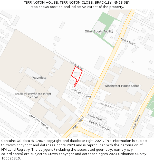 TERRINGTON HOUSE, TERRINGTON CLOSE, BRACKLEY, NN13 6EN: Location map and indicative extent of plot