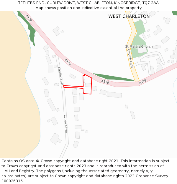 TETHERS END, CURLEW DRIVE, WEST CHARLETON, KINGSBRIDGE, TQ7 2AA: Location map and indicative extent of plot