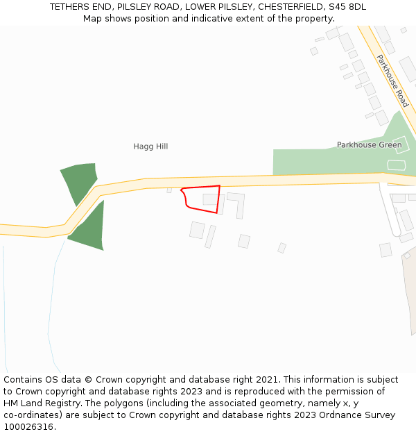 TETHERS END, PILSLEY ROAD, LOWER PILSLEY, CHESTERFIELD, S45 8DL: Location map and indicative extent of plot