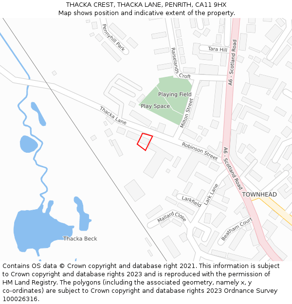 THACKA CREST, THACKA LANE, PENRITH, CA11 9HX: Location map and indicative extent of plot
