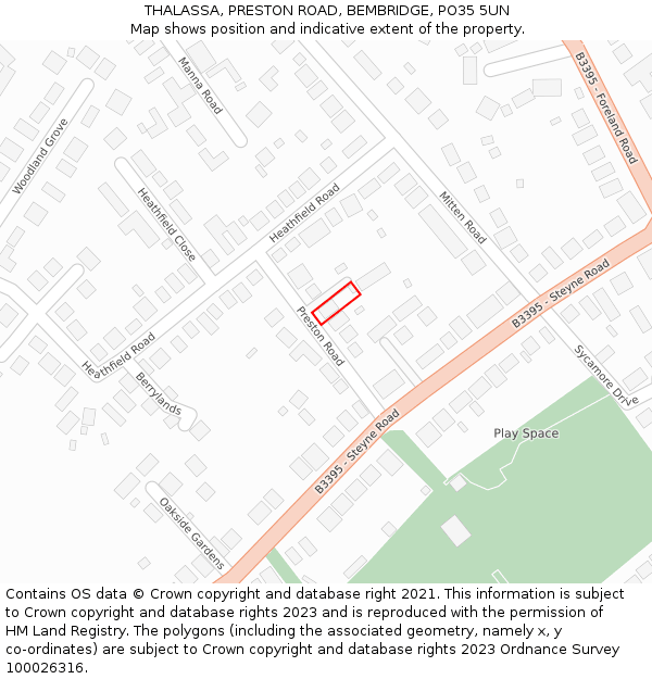 THALASSA, PRESTON ROAD, BEMBRIDGE, PO35 5UN: Location map and indicative extent of plot