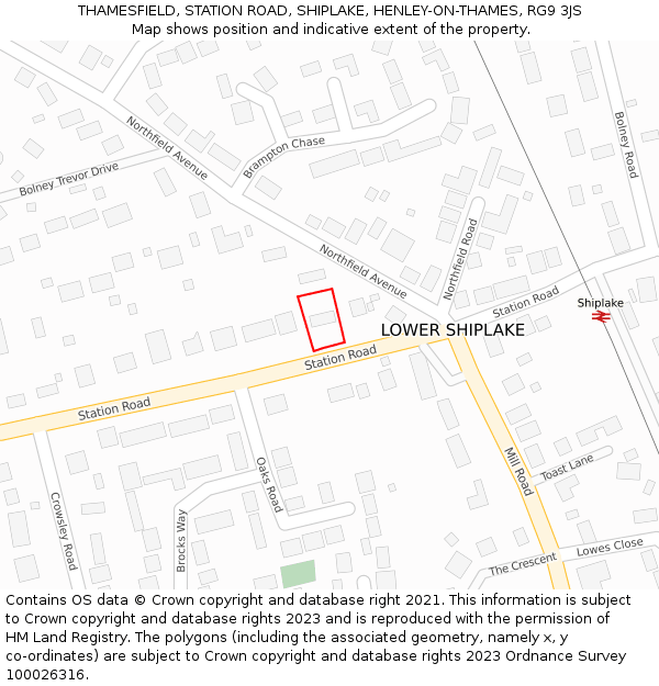 THAMESFIELD, STATION ROAD, SHIPLAKE, HENLEY-ON-THAMES, RG9 3JS: Location map and indicative extent of plot