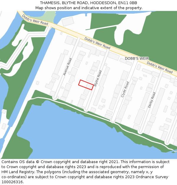 THAMESIS, BLYTHE ROAD, HODDESDON, EN11 0BB: Location map and indicative extent of plot