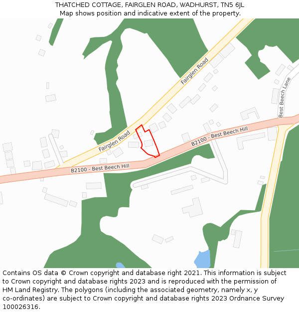 THATCHED COTTAGE, FAIRGLEN ROAD, WADHURST, TN5 6JL: Location map and indicative extent of plot