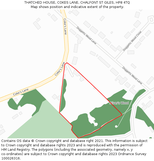 THATCHED HOUSE, COKES LANE, CHALFONT ST GILES, HP8 4TQ: Location map and indicative extent of plot