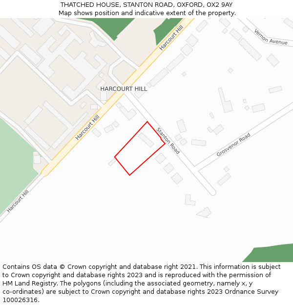 THATCHED HOUSE, STANTON ROAD, OXFORD, OX2 9AY: Location map and indicative extent of plot
