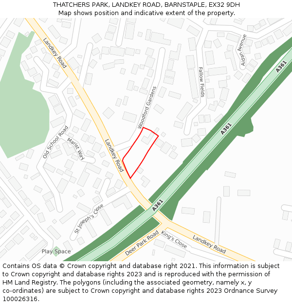 THATCHERS PARK, LANDKEY ROAD, BARNSTAPLE, EX32 9DH: Location map and indicative extent of plot