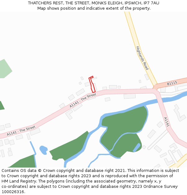 THATCHERS REST, THE STREET, MONKS ELEIGH, IPSWICH, IP7 7AU: Location map and indicative extent of plot
