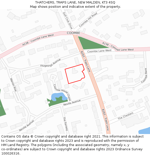 THATCHERS, TRAPS LANE, NEW MALDEN, KT3 4SQ: Location map and indicative extent of plot