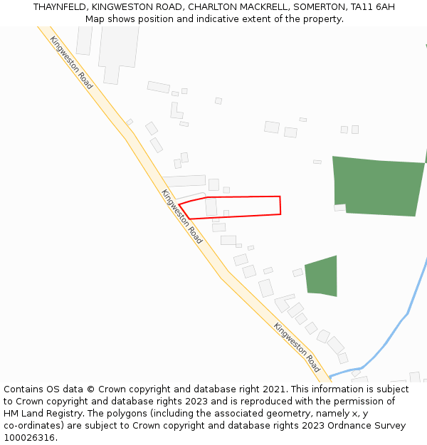 THAYNFELD, KINGWESTON ROAD, CHARLTON MACKRELL, SOMERTON, TA11 6AH: Location map and indicative extent of plot