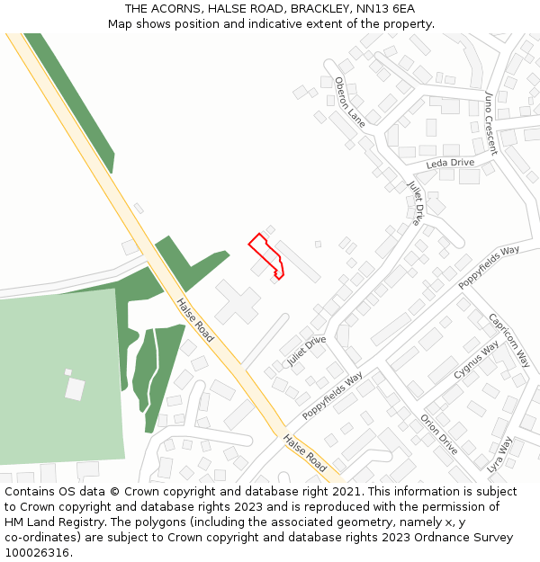 THE ACORNS, HALSE ROAD, BRACKLEY, NN13 6EA: Location map and indicative extent of plot