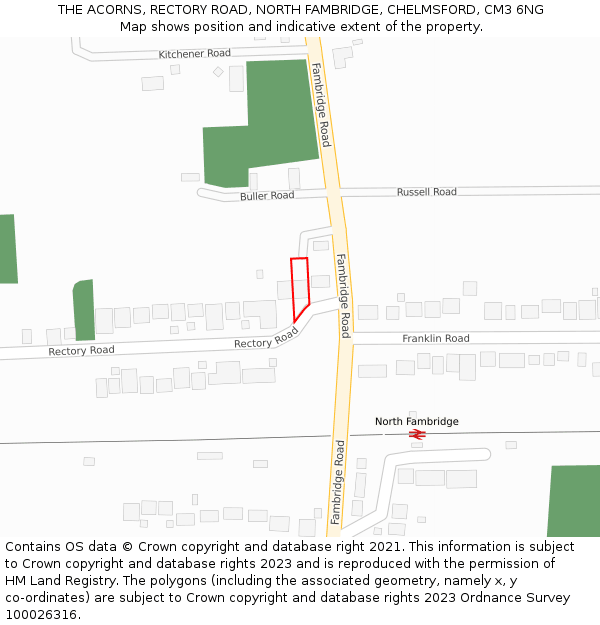 THE ACORNS, RECTORY ROAD, NORTH FAMBRIDGE, CHELMSFORD, CM3 6NG: Location map and indicative extent of plot