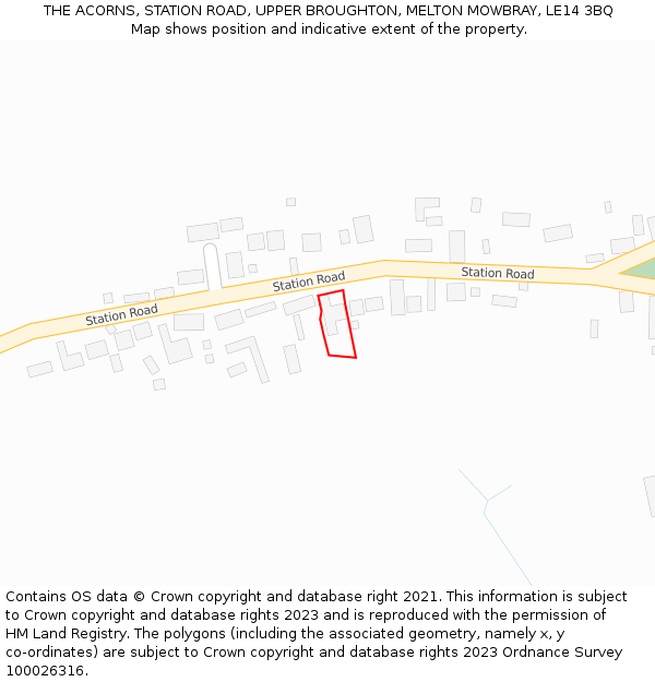 THE ACORNS, STATION ROAD, UPPER BROUGHTON, MELTON MOWBRAY, LE14 3BQ: Location map and indicative extent of plot