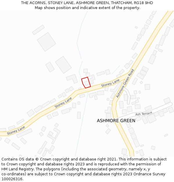 THE ACORNS, STONEY LANE, ASHMORE GREEN, THATCHAM, RG18 9HD: Location map and indicative extent of plot