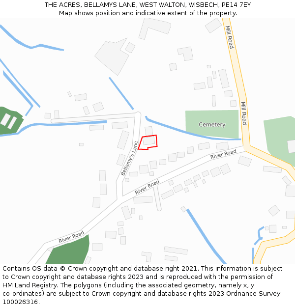 THE ACRES, BELLAMYS LANE, WEST WALTON, WISBECH, PE14 7EY: Location map and indicative extent of plot