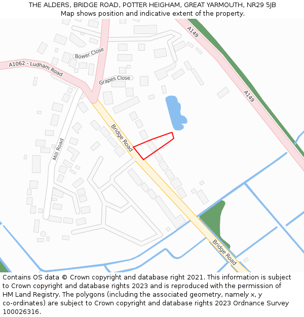 THE ALDERS, BRIDGE ROAD, POTTER HEIGHAM, GREAT YARMOUTH, NR29 5JB: Location map and indicative extent of plot