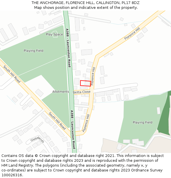 THE ANCHORAGE, FLORENCE HILL, CALLINGTON, PL17 8DZ: Location map and indicative extent of plot