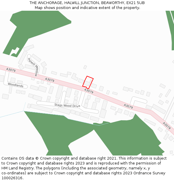 THE ANCHORAGE, HALWILL JUNCTION, BEAWORTHY, EX21 5UB: Location map and indicative extent of plot