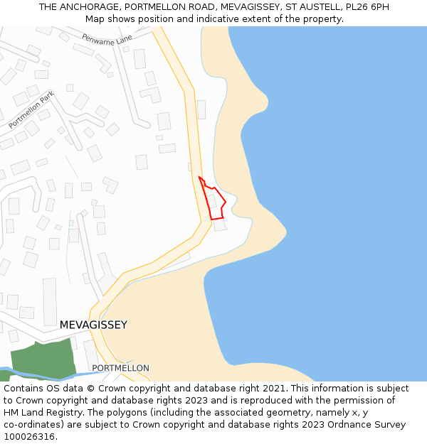 THE ANCHORAGE, PORTMELLON ROAD, MEVAGISSEY, ST AUSTELL, PL26 6PH: Location map and indicative extent of plot