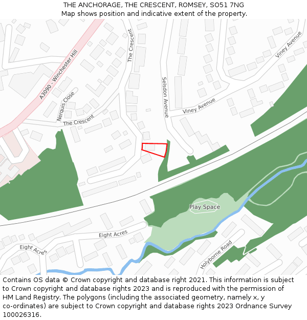 THE ANCHORAGE, THE CRESCENT, ROMSEY, SO51 7NG: Location map and indicative extent of plot