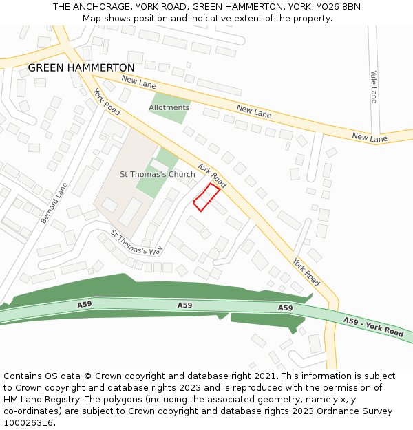 THE ANCHORAGE, YORK ROAD, GREEN HAMMERTON, YORK, YO26 8BN: Location map and indicative extent of plot