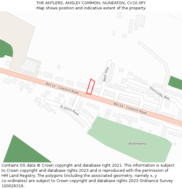 THE ANTLERS, ANSLEY COMMON, NUNEATON, CV10 0PY: Location map and indicative extent of plot