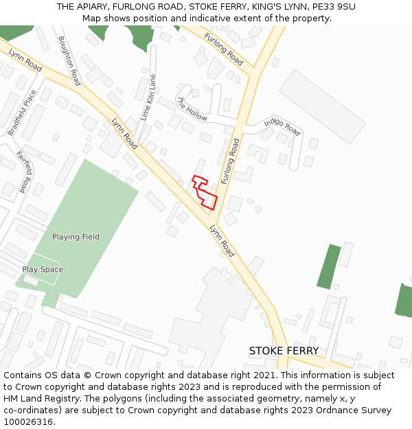 THE APIARY, FURLONG ROAD, STOKE FERRY, KING'S LYNN, PE33 9SU: Location map and indicative extent of plot