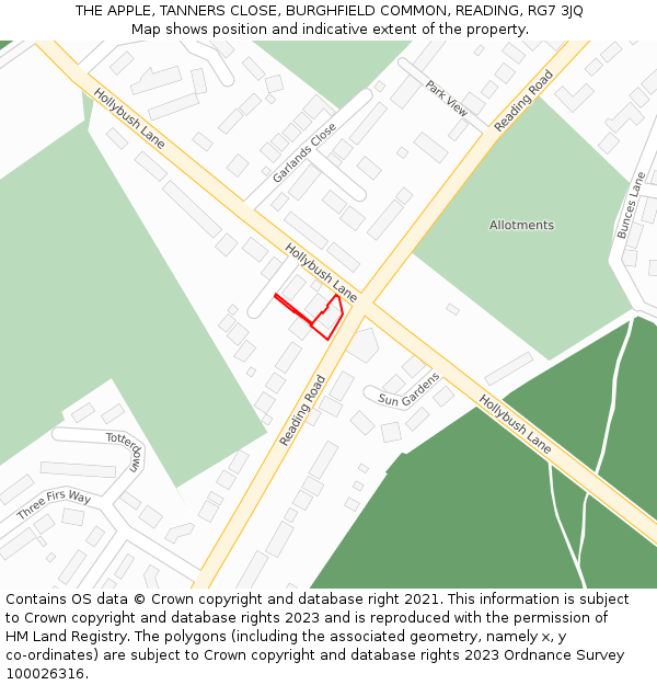 THE APPLE, TANNERS CLOSE, BURGHFIELD COMMON, READING, RG7 3JQ: Location map and indicative extent of plot