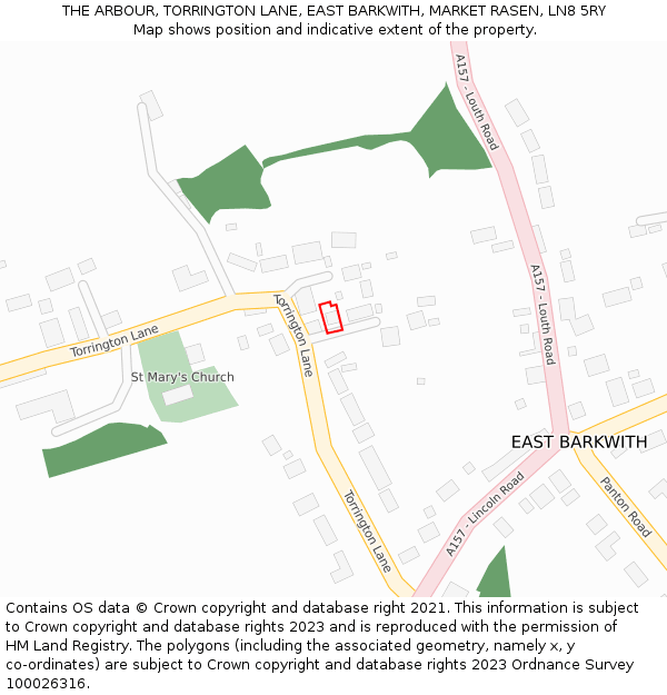 THE ARBOUR, TORRINGTON LANE, EAST BARKWITH, MARKET RASEN, LN8 5RY: Location map and indicative extent of plot