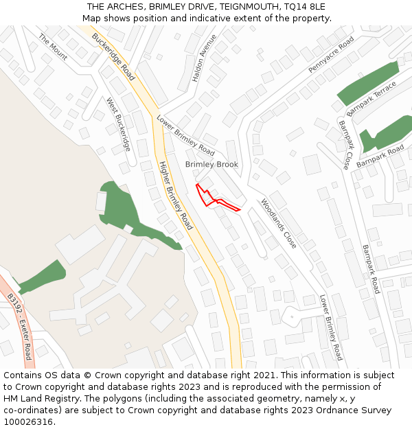 THE ARCHES, BRIMLEY DRIVE, TEIGNMOUTH, TQ14 8LE: Location map and indicative extent of plot