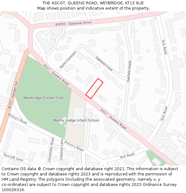 THE ASCOT, QUEENS ROAD, WEYBRIDGE, KT13 9UE: Location map and indicative extent of plot