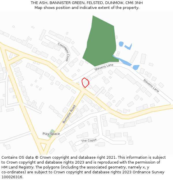 THE ASH, BANNISTER GREEN, FELSTED, DUNMOW, CM6 3NH: Location map and indicative extent of plot