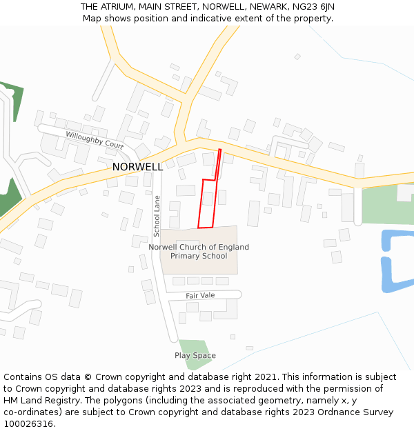 THE ATRIUM, MAIN STREET, NORWELL, NEWARK, NG23 6JN: Location map and indicative extent of plot