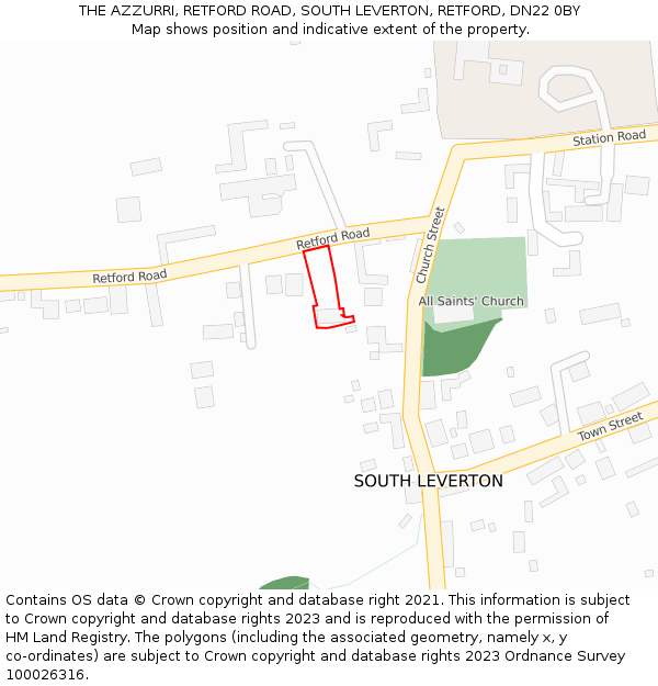 THE AZZURRI, RETFORD ROAD, SOUTH LEVERTON, RETFORD, DN22 0BY: Location map and indicative extent of plot