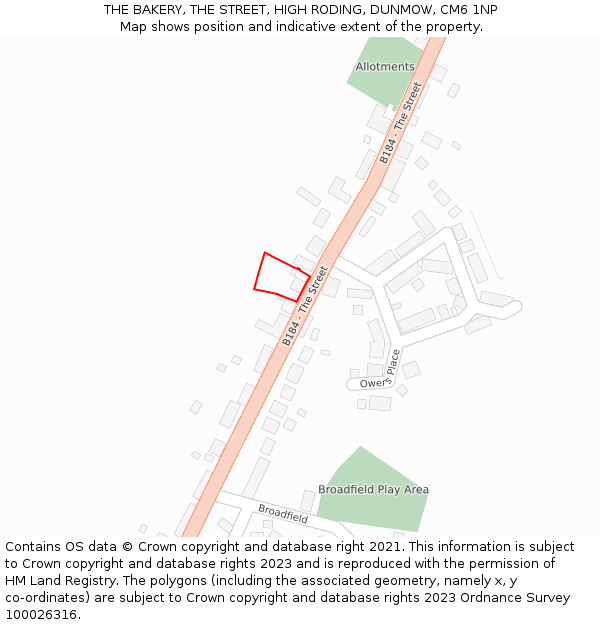 THE BAKERY, THE STREET, HIGH RODING, DUNMOW, CM6 1NP: Location map and indicative extent of plot