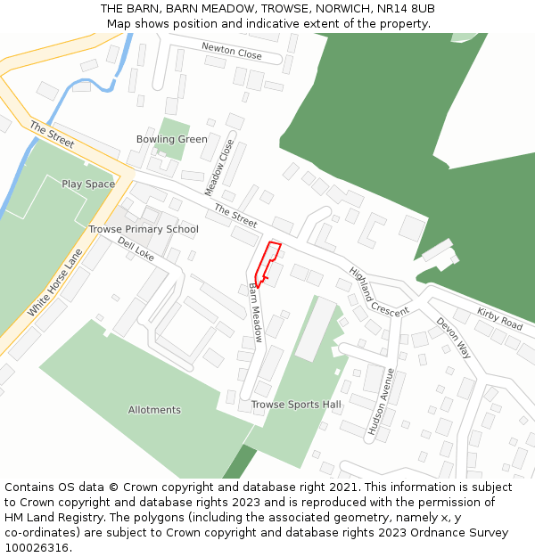 THE BARN, BARN MEADOW, TROWSE, NORWICH, NR14 8UB: Location map and indicative extent of plot
