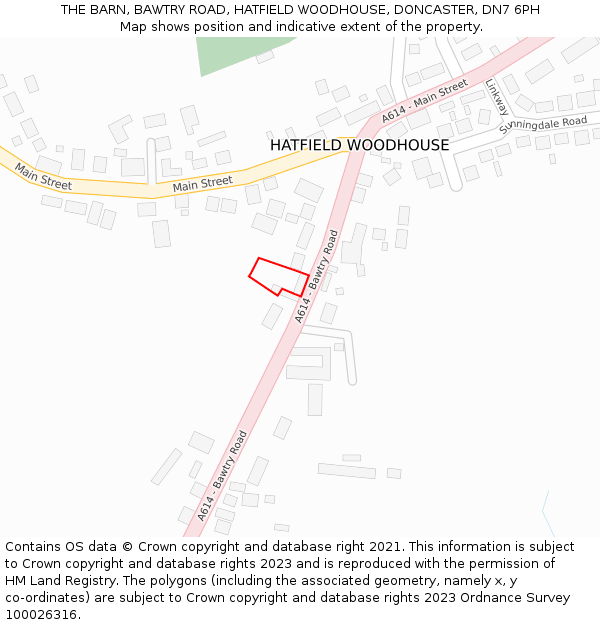 THE BARN, BAWTRY ROAD, HATFIELD WOODHOUSE, DONCASTER, DN7 6PH: Location map and indicative extent of plot
