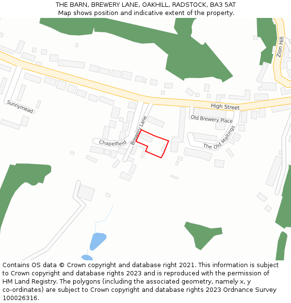 THE BARN, BREWERY LANE, OAKHILL, RADSTOCK, BA3 5AT: Location map and indicative extent of plot