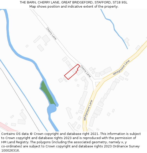 THE BARN, CHERRY LANE, GREAT BRIDGEFORD, STAFFORD, ST18 9SL: Location map and indicative extent of plot