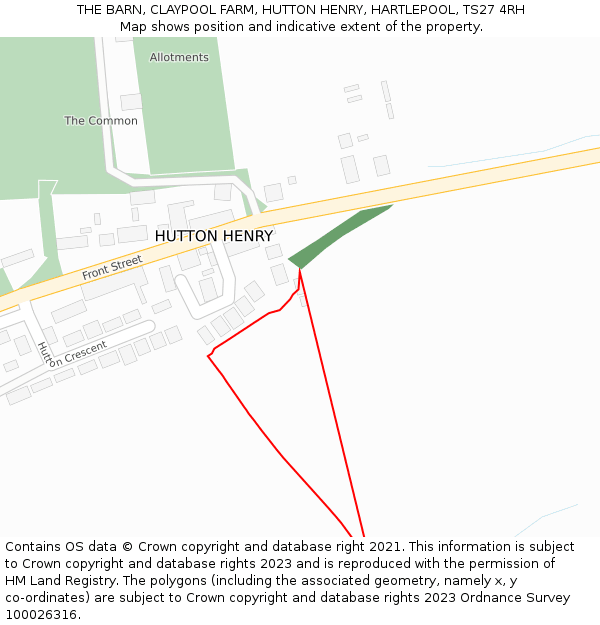 THE BARN, CLAYPOOL FARM, HUTTON HENRY, HARTLEPOOL, TS27 4RH: Location map and indicative extent of plot