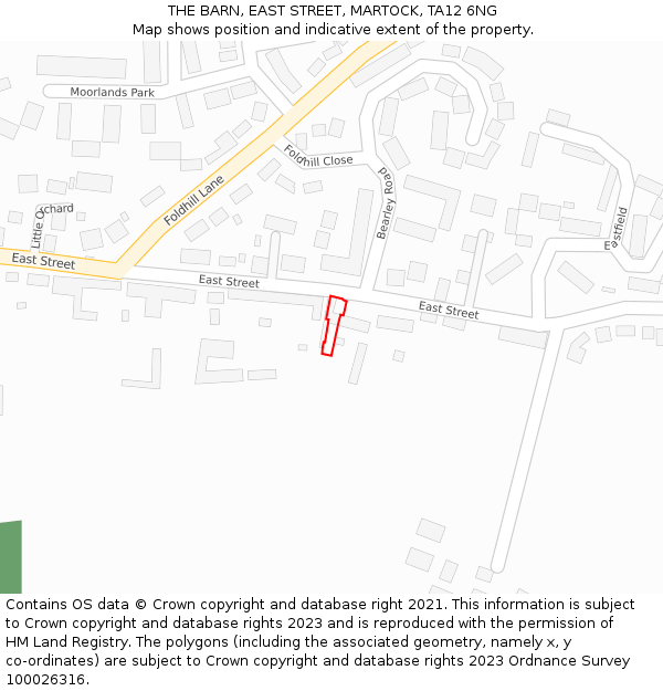 THE BARN, EAST STREET, MARTOCK, TA12 6NG: Location map and indicative extent of plot