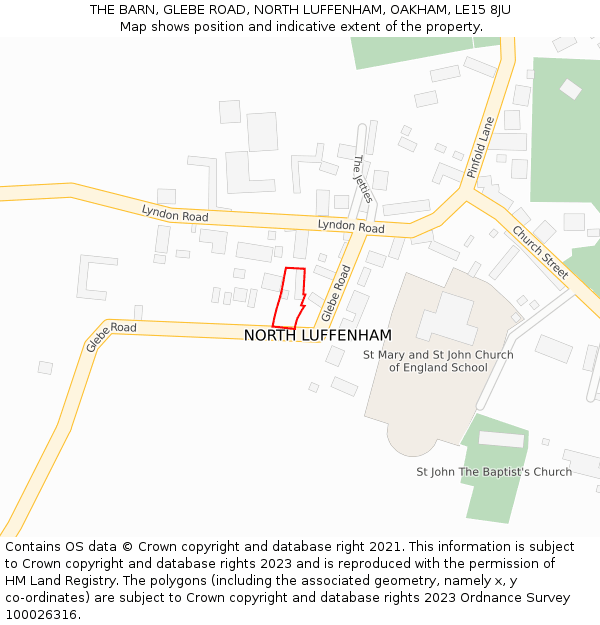 THE BARN, GLEBE ROAD, NORTH LUFFENHAM, OAKHAM, LE15 8JU: Location map and indicative extent of plot
