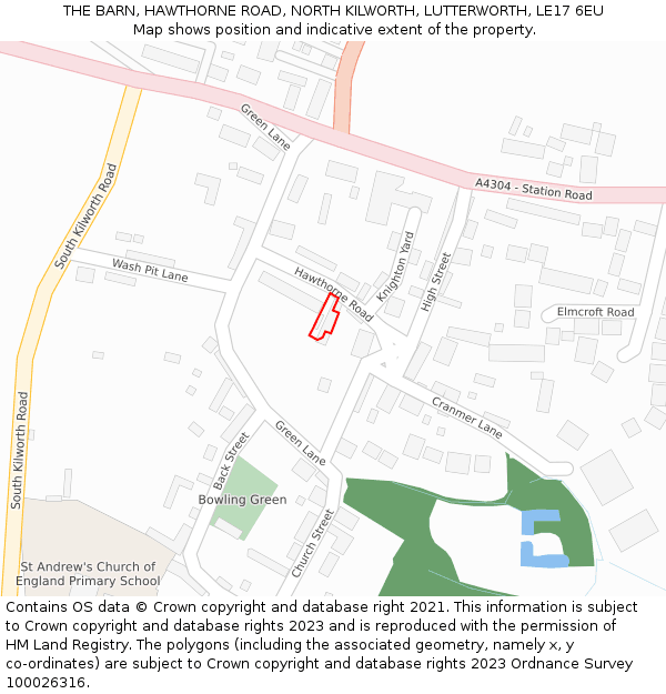 THE BARN, HAWTHORNE ROAD, NORTH KILWORTH, LUTTERWORTH, LE17 6EU: Location map and indicative extent of plot