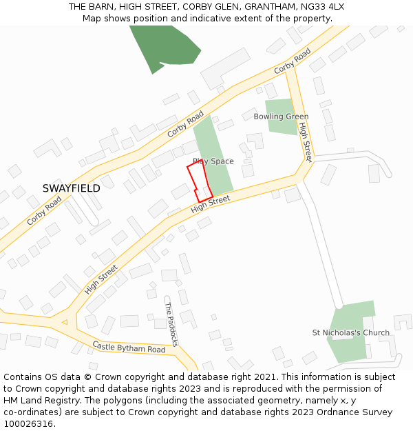 THE BARN, HIGH STREET, CORBY GLEN, GRANTHAM, NG33 4LX: Location map and indicative extent of plot