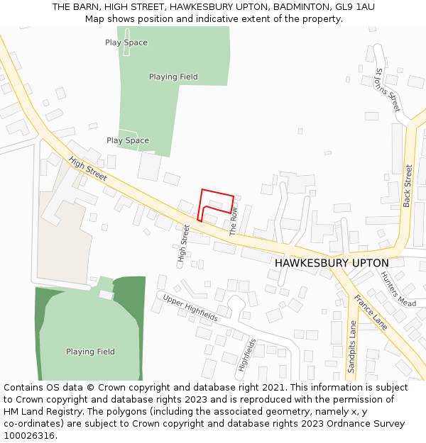 THE BARN, HIGH STREET, HAWKESBURY UPTON, BADMINTON, GL9 1AU: Location map and indicative extent of plot