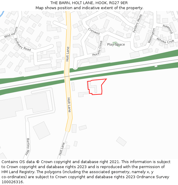 THE BARN, HOLT LANE, HOOK, RG27 9ER: Location map and indicative extent of plot