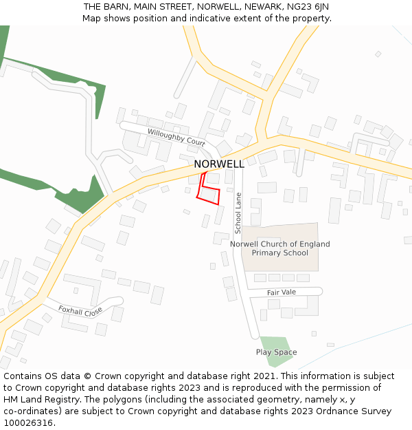 THE BARN, MAIN STREET, NORWELL, NEWARK, NG23 6JN: Location map and indicative extent of plot