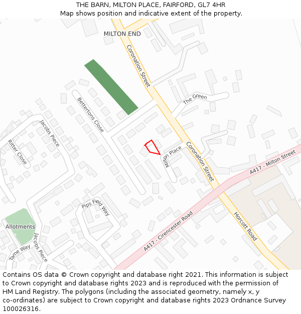 THE BARN, MILTON PLACE, FAIRFORD, GL7 4HR: Location map and indicative extent of plot